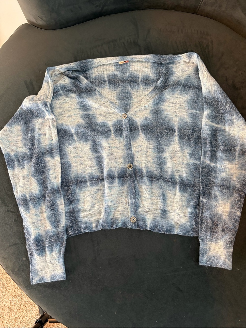 Pilcro Blue Tie-Dye V-Neck Button Cardigan